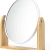 Merkloos Make-up Spiegel - Tafelspiegel - Op Standaard - Rond - Compact - Dames - Bamboe - Beige