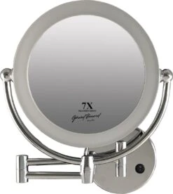 Metalen Verlichte Wand Knik Arm Badkamer LED Spiegel Chroom, Dubbelzijdig Verlicht, 7x Vergroting 22cm Doorsnee, Inculsief 4x AA Batterijen En Stroomkabel(USB)