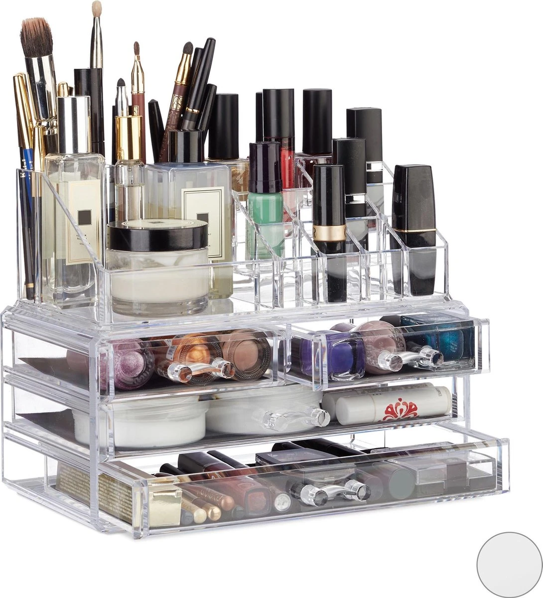 Relaxdays Make-up Organizer - Tweedelig - Cosmetica Opbergdoos - Transparant 2 Relaxdays Make-up Organizer - Tweedelig - Cosmetica Opbergdoos - Transparant - Afbeelding 2
