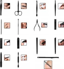 In Round Nagelset 16-delig Met Etui – Manicure Set – Pedicure Set - Staal – Zwart / Rood – Nagelsetje – Nagel Knipper – Nagelknipper – Manicureset – Nagelschaar – Pedicureset – Nagelverzorging – Nageltang – Nail Clipper -Cosmeticawinkel 1107x1200 2