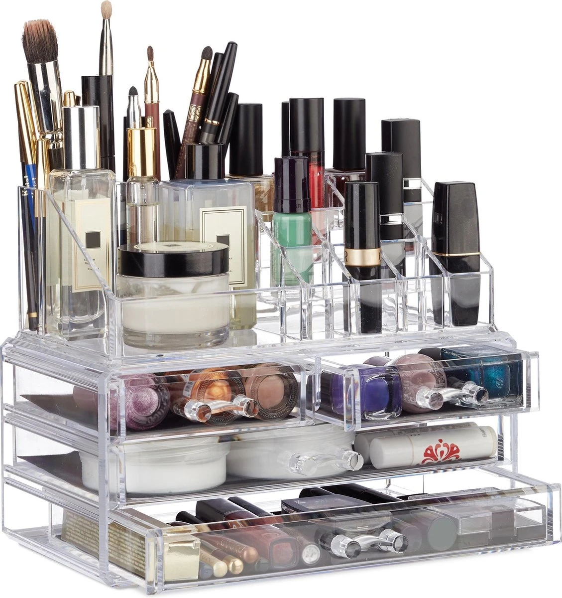 Relaxdays Make-up Organizer - Tweedelig - Cosmetica Opbergdoos - Transparant 1 Relaxdays Make-up Organizer - Tweedelig - Cosmetica Opbergdoos - Transparant