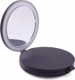 UNIQ Drievoudige Compacte Reisspiegel Met LED (vergroting 5x En 10x) - Make Up Spiegel Met Verlichting - Zwart -Cosmeticawinkel 1130x1200