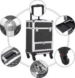 Monkey's Aluminium Kapperskoffer - Zwart - Beauty Case - Cosmeticakoffer - Make-upkoffer - Trolley - 360 Graden Wielen - 34 X 24 X 55.5 Cm -Cosmeticawinkel 1155x1200 3