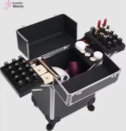 Kapper Koffer| Nagel | Visagist | Make-up | Cosmetica | Schminken | Trolley Stevig En Gemaakt Van Aluminium | 3 Delig | 8 Wielen | Bedekt Met Mooie Zilver Strips -Cosmeticawinkel 1158x1200 8