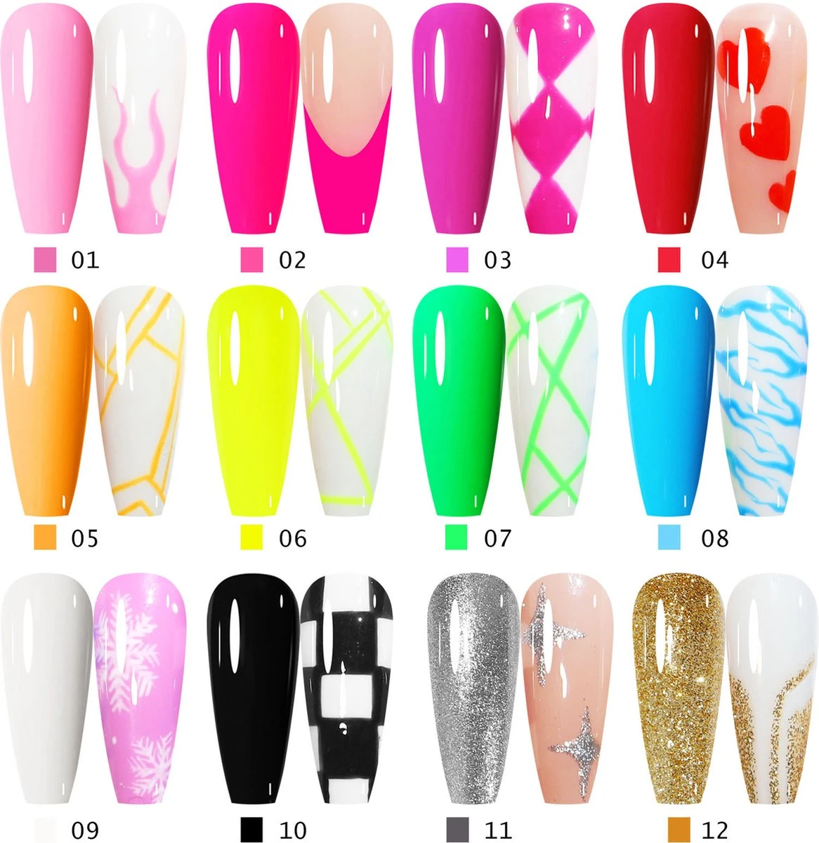 Nail Art Gel - Fine Liner Gel - 12 Stuks - UV/LED Gel - Gellak - Nagel Gellak - UV/LED Lamp - UV/LED Nageldroger - Gelnagels - Nepnagels - Acrylnagels - Tekenpenseel Nagels - Professioneel - Hoge Kwaliteit 9 Nail Art Gel - Fine Liner Gel - 12 Stuks - UV/LED Gel - Gellak - Nagel Gellak - UV/LED Lamp - UV/LED Nageldroger - Gelnagels - Nepnagels - Acrylnagels - Tekenpenseel Nagels - Professioneel - Hoge Kwaliteit - Afbeelding 9
