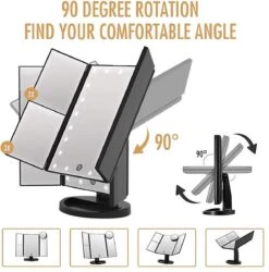 UNIQ Trifold Make Up Spiegel Met LED Verlichting En 2 Vergrootspiegels - Staande Spiegel - 21 LED-lampjes - Op Batterijen En USB (kabel Incl) - Zwart -Cosmeticawinkel 1187x1200 3