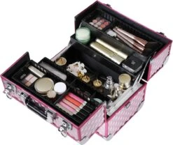 Homeza® Cosmetica Koffer - Make-up Doos - Visagie Koffer - Roze-Zilver -Cosmeticawinkel 1200x1010 1