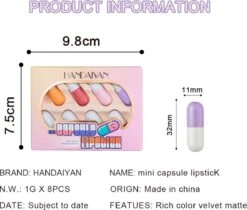 HANDAIYAN Mini Pil Lipgloss Capsule Lippenstift Lippenstift Voorbeeld 8 Kleurenset