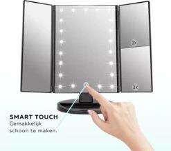 ECCEB Make-up Spiegel - LED Verlichting - Vergrootspiegel - Inklapbaar - 22 LED Lampjes - Draaibaar - Batterij & USB Oplaadbaar - Smart Touch -Cosmeticawinkel 1200x1065 1