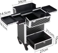Monkey's Aluminium Kapperskoffer - Zwart - Beauty Case - Cosmeticakoffer - Make-upkoffer - Trolley - 360 Graden Wielen - 34 X 24 X 55.5 Cm -Cosmeticawinkel 1200x1107 3