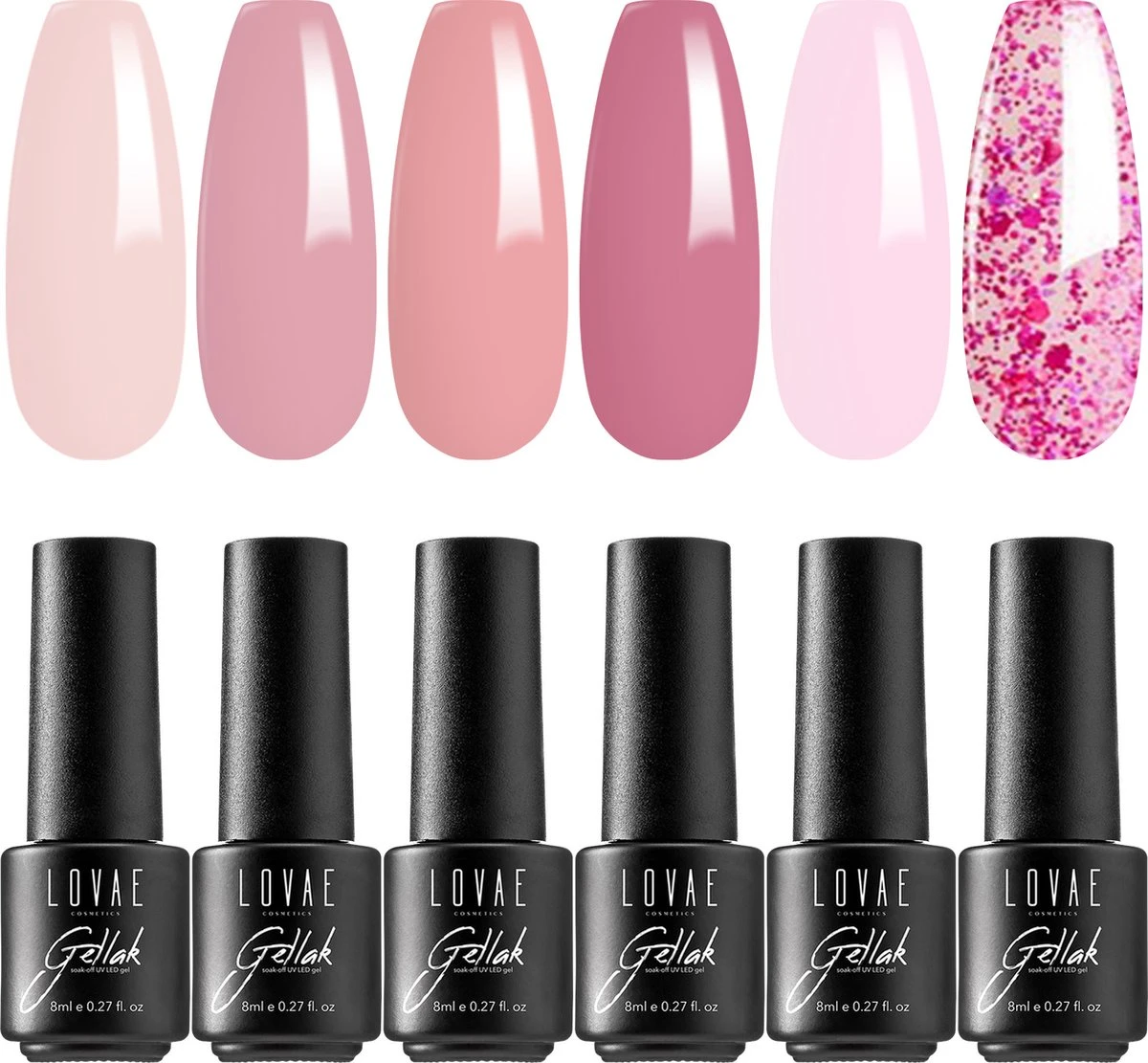 Lovae Cosmetics Gellak - 6-delige Set - Gel Nagellak - Pink Fashion - Gellac - 8ML 1 Lovae Cosmetics Gellak - 6-delige Set - Gel Nagellak - Pink Fashion - Gellac - 8ML