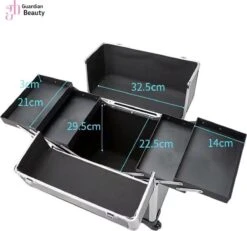 Kapper Koffer| Nagel | Visagist | Make-up | Cosmetica | Schminken | Trolley Stevig En Gemaakt Van Aluminium | 3 Delig | 8 Wielen | Bedekt Met Mooie Zilver Strips -Cosmeticawinkel 1200x1124 5