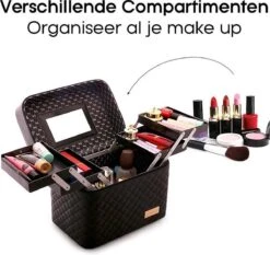 Confibel Make Up Koffer - Uitklapbaar - 5 Opbergbakken - Met Spiegel - Zwart -Cosmeticawinkel 1200x1132 3