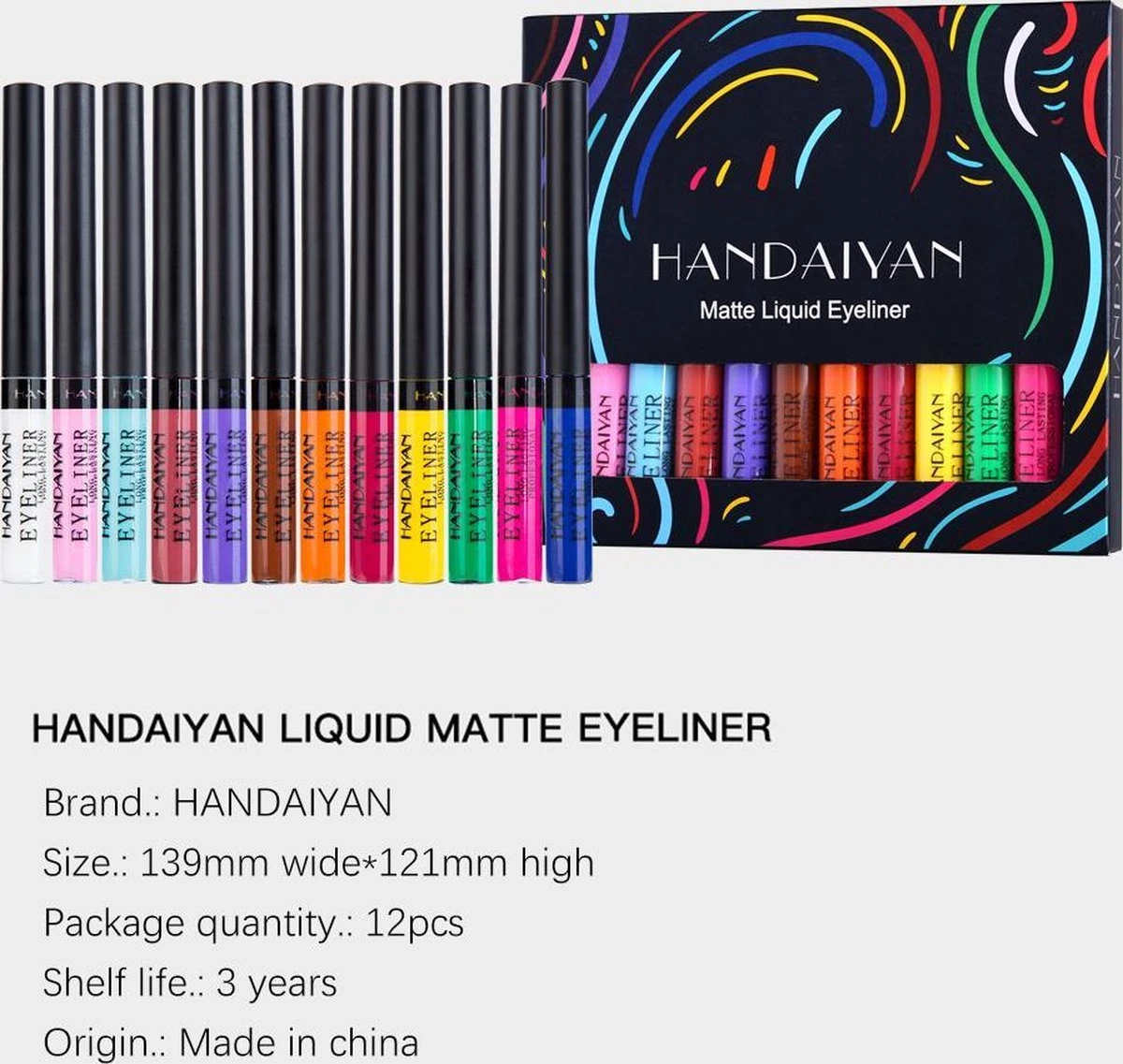 HANDAIYAN® | Liquid Eyeliner | Set Van 12 Kleuren | Gekleurde Eyeliner Set | Make Up | Waterproof | Langhoudend 4 HANDAIYAN® | Liquid Eyeliner | Set Van 12 Kleuren | Gekleurde Eyeliner Set | Make Up | Waterproof | Langhoudend - Afbeelding 4