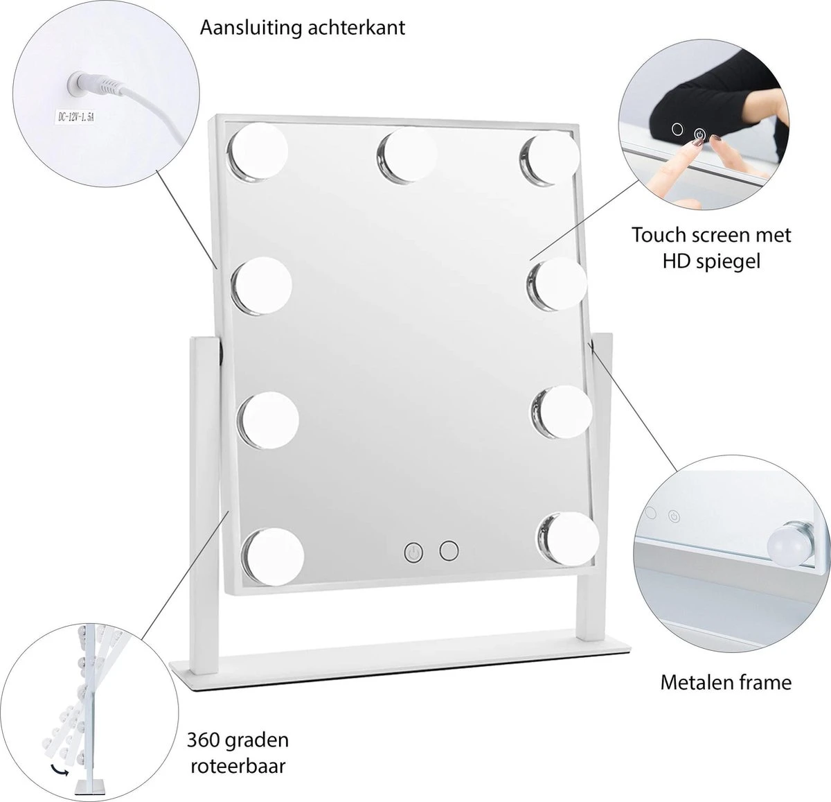 LYVION Hollywood Spiegel Met LED Verlichting - Make-upspiegel - Wit 3 LYVION Hollywood Spiegel Met LED Verlichting - Make-upspiegel - Wit - Afbeelding 3