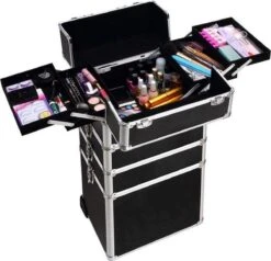 VDD Aluminium Visagie Kappers Koffer Trolley - Make-up Schmink Nagel Koffer Trolley - Zwart -Cosmeticawinkel 1200x1157 7