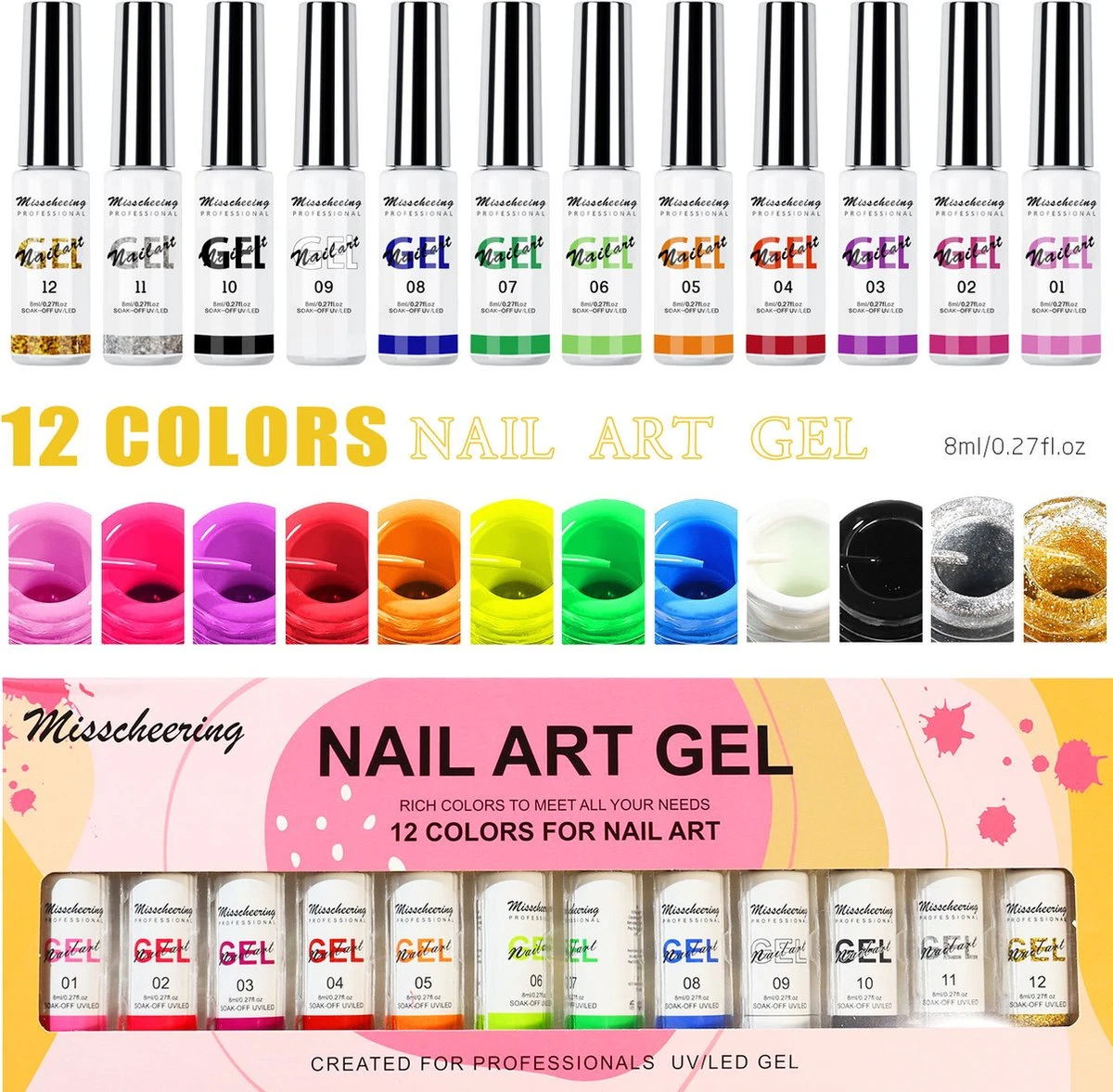 Nail Art Gel - Fine Liner Gel - 12 Stuks - UV/LED Gel - Gellak - Nagel Gellak - UV/LED Lamp - UV/LED Nageldroger - Gelnagels - Nepnagels - Acrylnagels - Tekenpenseel Nagels - Professioneel - Hoge Kwaliteit 1 Nail Art Gel - Fine Liner Gel - 12 Stuks - UV/LED Gel - Gellak - Nagel Gellak - UV/LED Lamp - UV/LED Nageldroger - Gelnagels - Nepnagels - Acrylnagels - Tekenpenseel Nagels - Professioneel - Hoge Kwaliteit