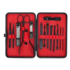 In Round Nagelset 16-delig Met Etui – Manicure Set – Pedicure Set - Staal – Zwart / Rood – Nagelsetje – Nagel Knipper – Nagelknipper – Manicureset – Nagelschaar – Pedicureset – Nagelverzorging – Nageltang – Nail Clipper -Cosmeticawinkel 1200x1200 1058