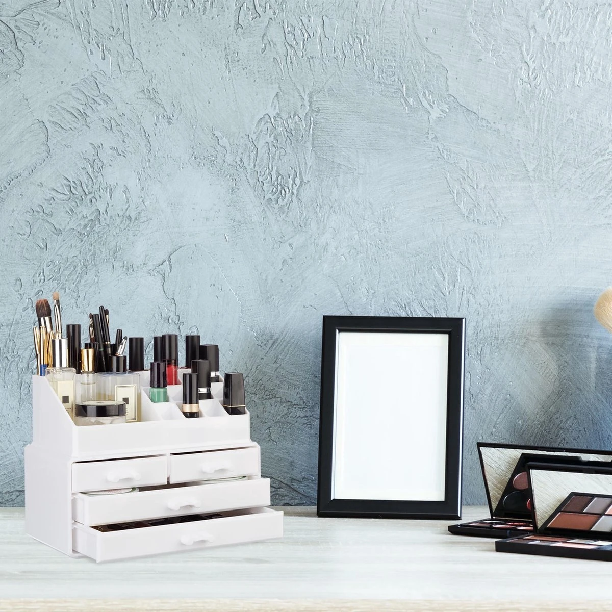 A&K 2in1 Make-up Organizer - 4 Lades Cosmetica Opbergdoos - Kaptafel - Wit 2 A&K 2in1 Make-up Organizer - 4 Lades Cosmetica Opbergdoos - Kaptafel - Wit - Afbeelding 2