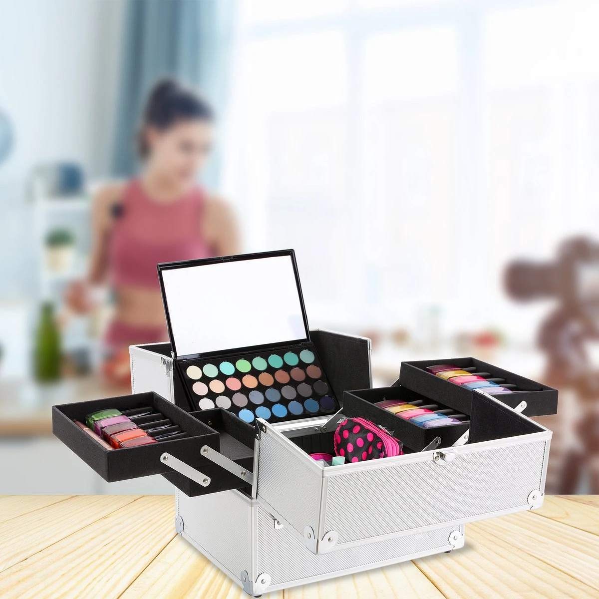 AREBOS Cosmetica Koffer - Beauty Case - Cosmetica Trolley - 15 L - Zilber 2 AREBOS Cosmetica Koffer - Beauty Case - Cosmetica Trolley - 15 L - Zilber - Afbeelding 2