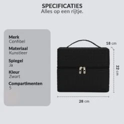 Confibel Make Up Koffer - Uitklapbaar - 5 Opbergbakken - Met Spiegel - Zwart -Cosmeticawinkel 1200x1200 1282