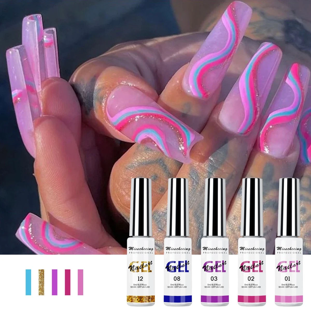 Nail Art Gel - Fine Liner Gel - 12 Stuks - UV/LED Gel - Gellak - Nagel Gellak - UV/LED Lamp - UV/LED Nageldroger - Gelnagels - Nepnagels - Acrylnagels - Tekenpenseel Nagels - Professioneel - Hoge Kwaliteit 7 Nail Art Gel - Fine Liner Gel - 12 Stuks - UV/LED Gel - Gellak - Nagel Gellak - UV/LED Lamp - UV/LED Nageldroger - Gelnagels - Nepnagels - Acrylnagels - Tekenpenseel Nagels - Professioneel - Hoge Kwaliteit - Afbeelding 7