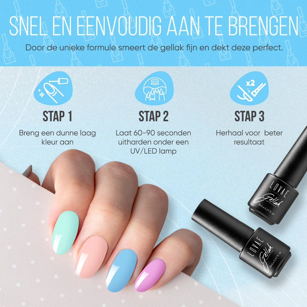 Lovae Cosmetics Gellak - 6-delige Set - Gel Nagellak - Pastel Summer - Gellac - 8ML 5 Lovae Cosmetics Gellak - 6-delige Set - Gel Nagellak - Pastel Summer - Gellac - 8ML - Afbeelding 5