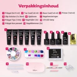 Miss Jules® Luxe Complete Polygel Kit - Polygel Nagels Starterspakket - 6 Kleuren - Perfecte Combinatie Gellak & Acryl - Incl. UV LED Lamp & Instructievideo (NL) -Cosmeticawinkel 1200x1200 949