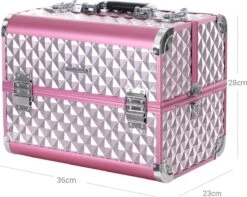 Homeza® Cosmetica Koffer - Make-up Doos - Visagie Koffer - Roze-Zilver -Cosmeticawinkel 1200x958 2