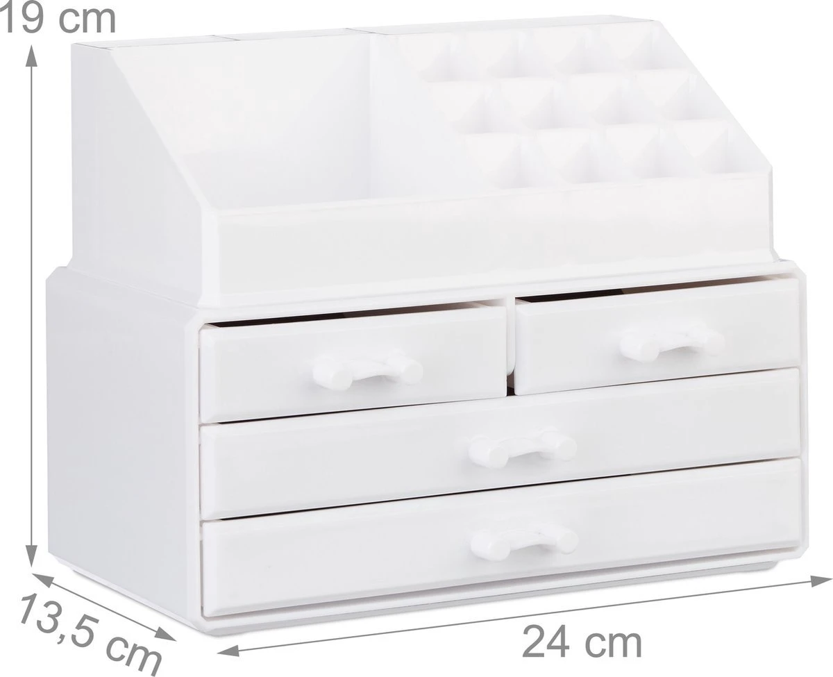 A&K 2in1 Make-up Organizer - 4 Lades Cosmetica Opbergdoos - Kaptafel - Wit 6 A&K 2in1 Make-up Organizer - 4 Lades Cosmetica Opbergdoos - Kaptafel - Wit - Afbeelding 6