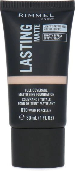 Rimmel London Lasting Matte Foundation - 010 Warm Porcelain -Cosmeticawinkel 527x1200 1