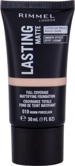 Rimmel London Lasting Matte Foundation - 010 Warm Porcelain -Cosmeticawinkel 546x1200