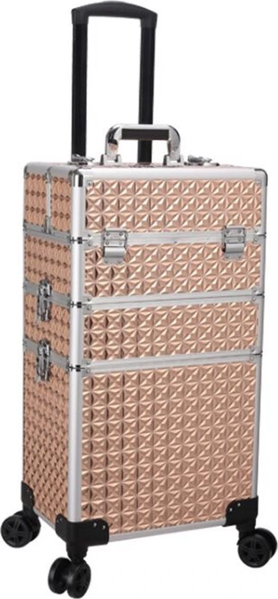 Kapper Koffer Gouden Kleur | Nagel | Visagist | Make-up | Cosmetica | Schminken | Trolley Stevig En Gemaakt Van Aluminium | 3 Delig | 8 Wielen | Bedekt Met Mooie Diamantjes 1 Kapper Koffer Gouden Kleur | Nagel | Visagist | Make-up | Cosmetica | Schminken | Trolley Stevig En Gemaakt Van Aluminium | 3 Delig | 8 Wielen | Bedekt Met Mooie Diamantjes