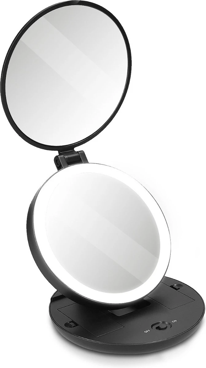 Navaris 1x/5x Vergrotende Make-up Spiegel - Compacte Opvouwbare Kap- En Reisspiegel - Led-verlichte Dubbelzijdige Make-upspiegel - Zwart 1 Navaris 1x/5x Vergrotende Make-up Spiegel - Compacte Opvouwbare Kap- En Reisspiegel - Led-verlichte Dubbelzijdige Make-upspiegel - Zwart