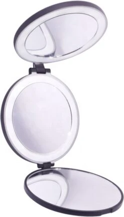 UNIQ Drievoudige Compacte Reisspiegel Met LED (vergroting 5x En 10x) - Make Up Spiegel Met Verlichting - Zwart