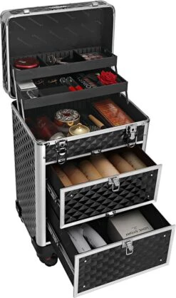 Songmics Kapperskoffer - Cosmetica Trolley - Cosmetica Koffer - Make-up Koffer - Visagie Koffer - Make Up Trolley - Op Wielen - Zwart -Cosmeticawinkel 709x1200 2