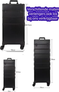Beautycase / Beautykoffer / Trolley Voor Opbergen Van Uw Persoonlijke Verzorgingsproducten In 3 In 1 Van Aluminium - Bekleed Zwart Fluweel - 8wielen - Kapper - Tattoo - Nagel - Visagie - Make-up - Cosmetica - Schmink - Beauty Case / Beauty Koffer -Cosmeticawinkel 777x1200