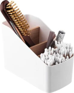 Altom Design Badkamer Orginazer 4-vaks - Gemaakt Van Ecologisch Bamboe - 9 X 18 X 13 Cm - Wit Bruin - Natura Line - Bamboo - Make-up Opbergbox -Cosmeticawinkel 958x1200 2