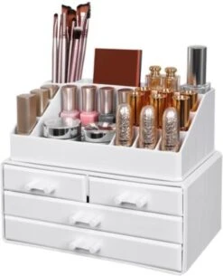 Nancy's Cutler Make-Up Organizer - Make-Up Opslag - 4 Lades - Open Vakken - Wit - Acryl - 24 X 13.5 X 18.5 Cm -Cosmeticawinkel 971x1200 3